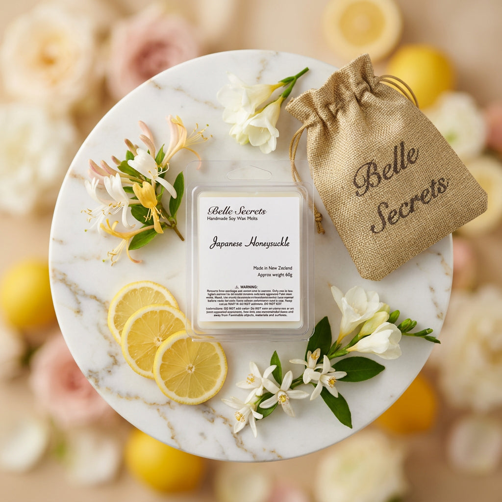 Immerse your space in the delicate, enchanting blend of Japanese Honeysuckle. This soy wax melt opens with bright honeysuckle, lemon peel, and freesia, evolving into a heart of plum, orange blossom, and geranium, before settling into a warm base of vanilla, cedar, sandalwood, and musk.