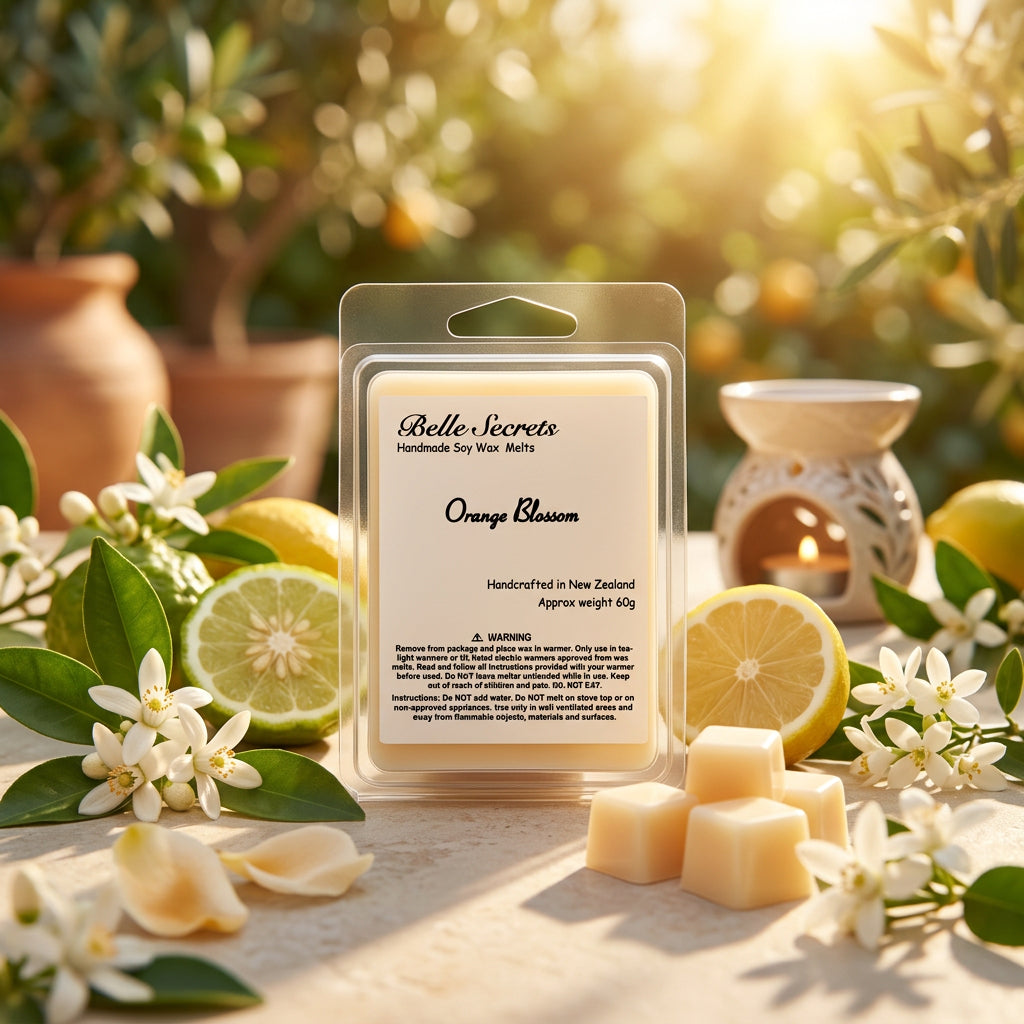 Escape into the luminous world of Orange Blossom, a captivating soy wax melt that captures the essence of sun-drenched citrus gardens. This elegant fragrance opens with the bright, zesty notes of bergamot and petitgrain, leading into a heart of delicate jasmine and neroli that blooms with sophistication. The composition settles into a warm, sensual base of sandalwood and musk that lingers beautifully throughout your space.