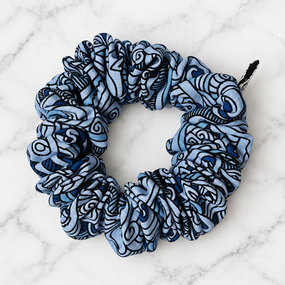 handmade blue swirl scrunchie in new zealand
