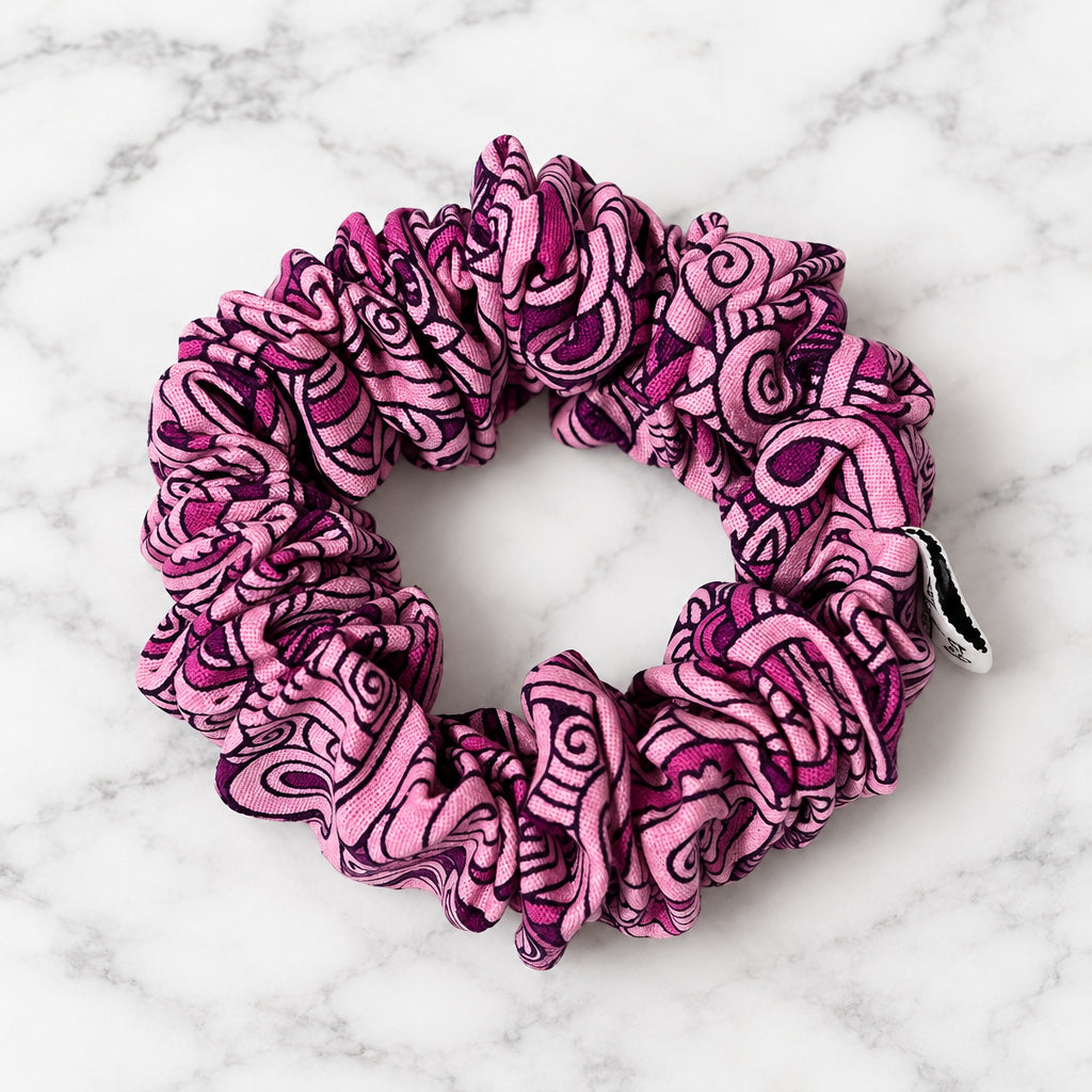 handmade scrunchies with swirly design