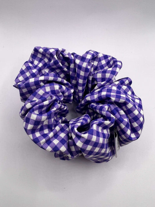 handmade scunrchies, made in nz, belle secrets, gingham, cotton, purple, xl