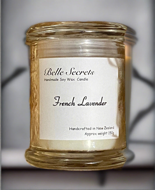 Scented Soy Wax Candle - French Lavender - Belle Secrets-aroma, fragrances-oil, essential, ideal-gift,100%-environment-friendly, natural, dog, cat,cheap, non-toxic, lead-free, zinc-free, relax. calm, birthday, christmas, anniversary, weddings, skin safe, ecosoya, tea-light, candle-nz, light, birthday-candle, glasshouse-candle, container-candle, jar-candle, citronella, glass, wood, cotton, candle-creation, pure-nature, pillar-candle, votives, candle, luxury,best, scented, safe